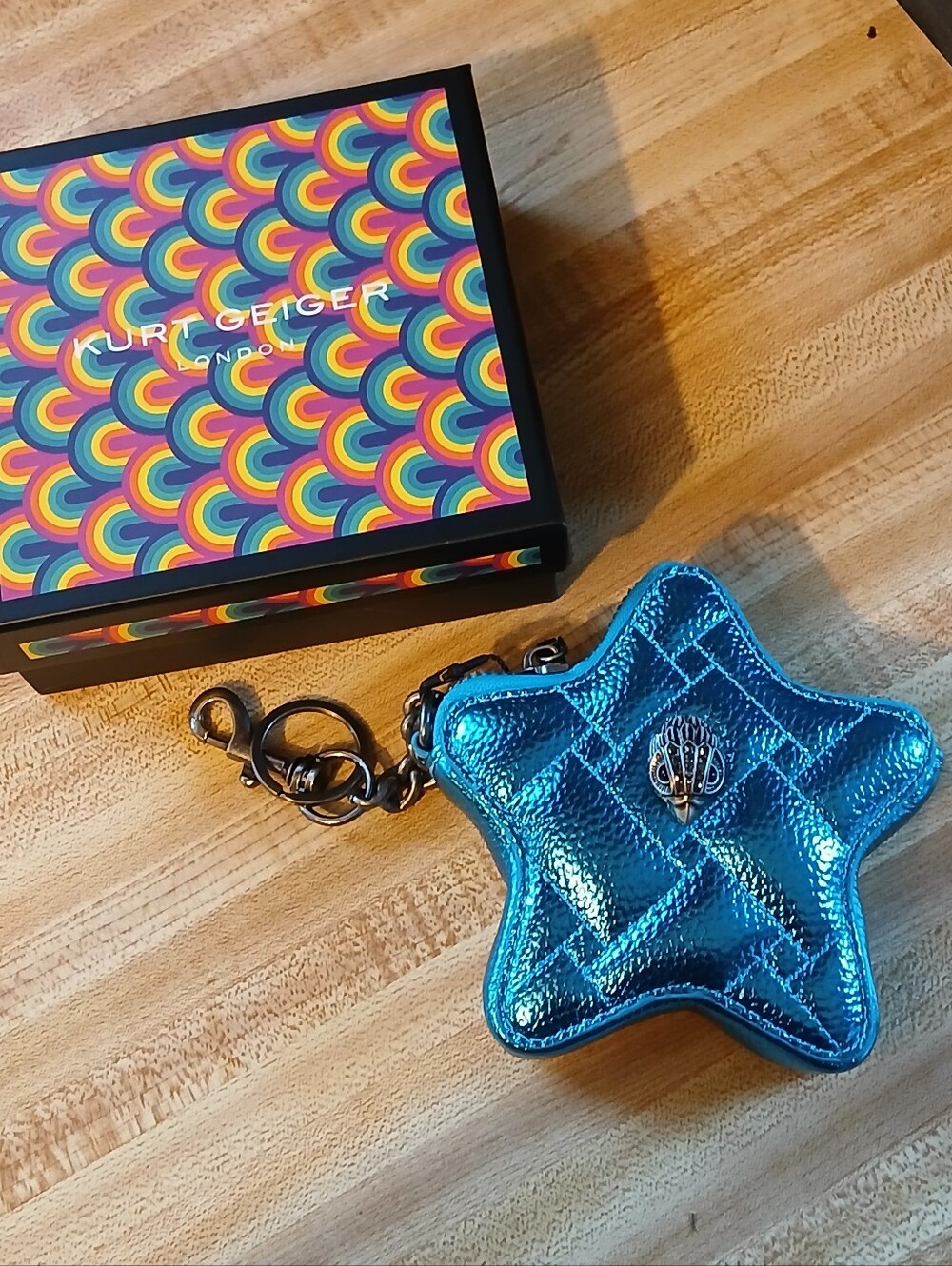 Kurt Geiger NWT/NIB Metallic Blue Star Coin Pouch Bag Charm/Keychain